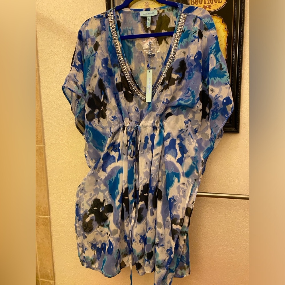 Swim coverup. Size large with silver beaded neckline. NWT